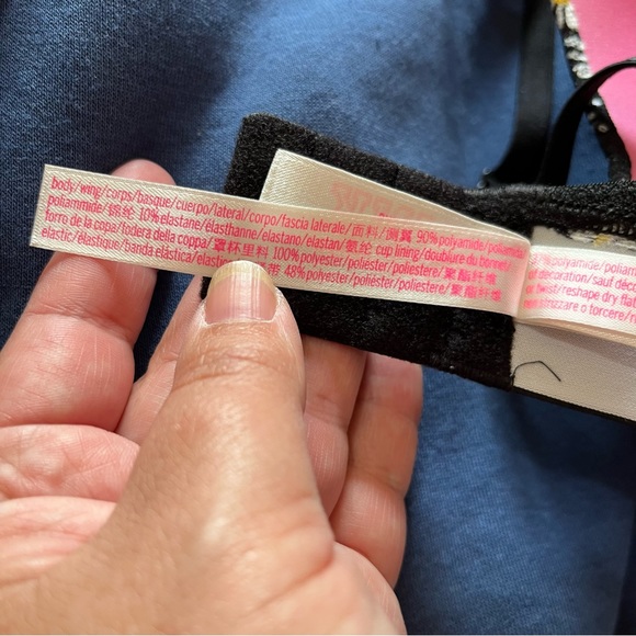 PINK Wear Everywhere Push Up Bra Floral Daisies Underwire Lace Black 34C - Picture 10 of 12